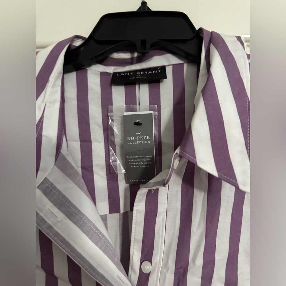 NWT Lane Bryant Women’s Shirt in Purple and White Stripes Size 18